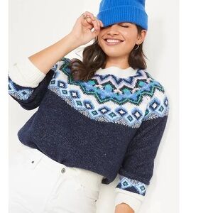 Old Navy Women's Navy and Blue Fair Isle Sweater